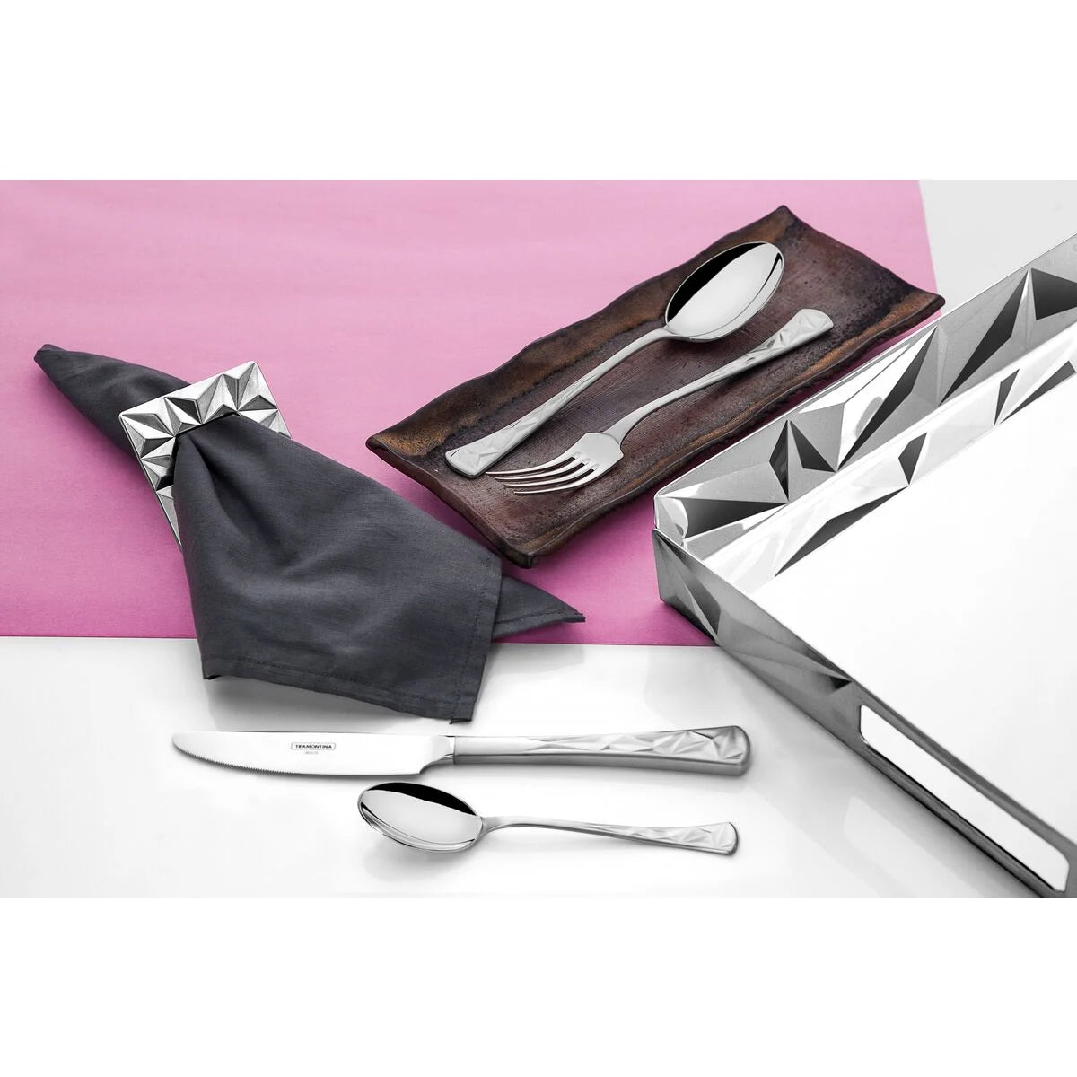 Tramontina Prisma rectangular stainless steel tray, 52 cm